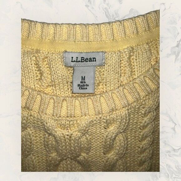 L.L. Bean Women’s Cable Knit Yellow Sweater Size Medium 298839 - Picture 4 of 6